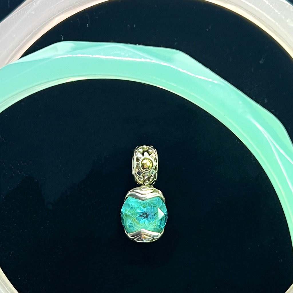 Blueish Green Topaz Sterling 18k Charm Enhancer Pendant